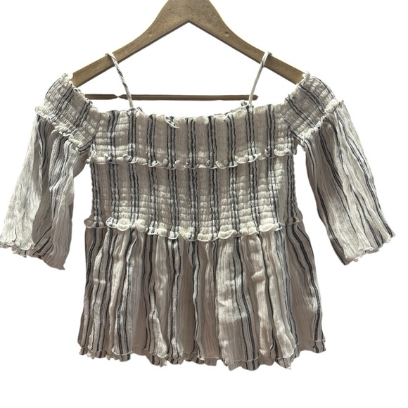 ATM Anthony Thomas Melillo Off-Shoulder Striped Smocked Top M - Picture 3 of 8